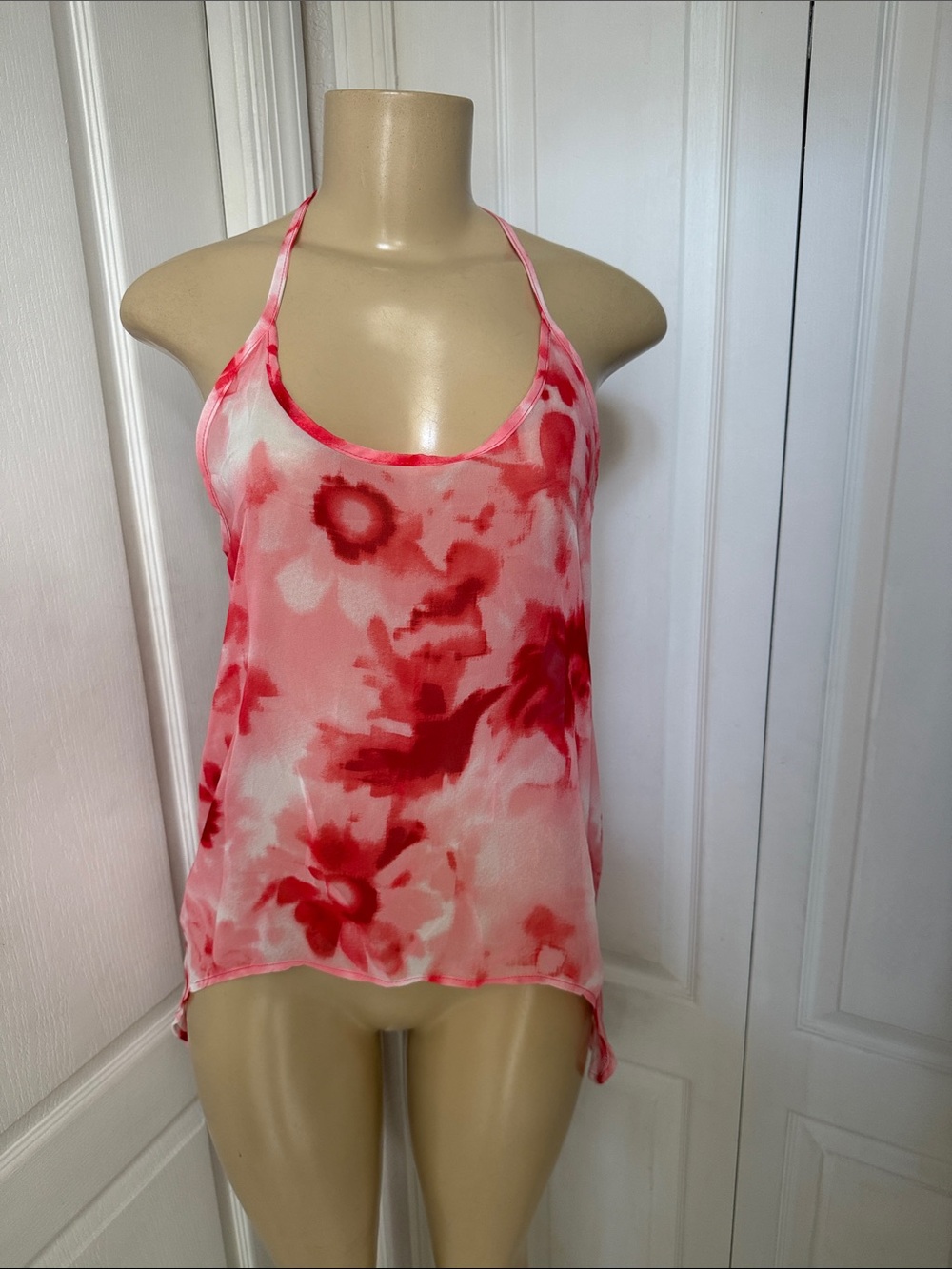 Black Bead Pink & Red Tie-Dye Halter Camisole